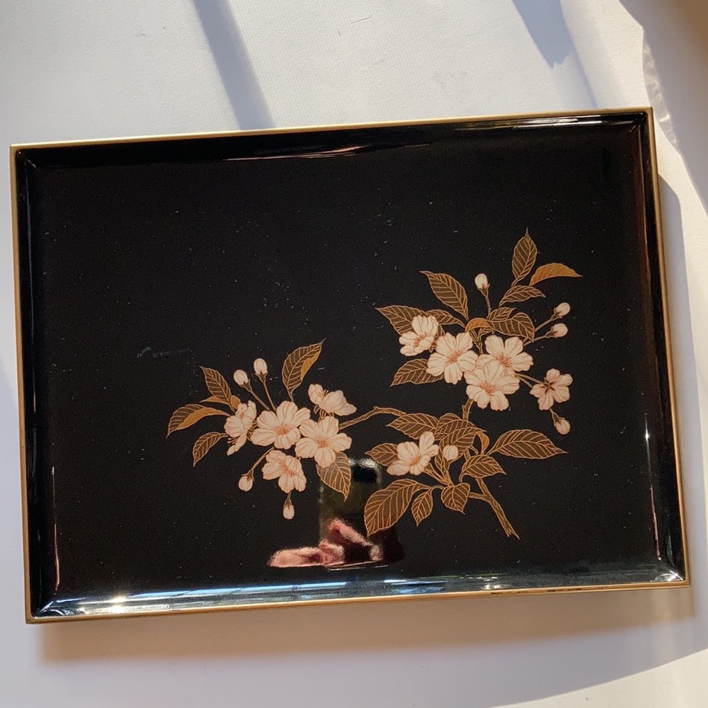VTG OTAGIRI Japan Black& Gold Floral Tray.